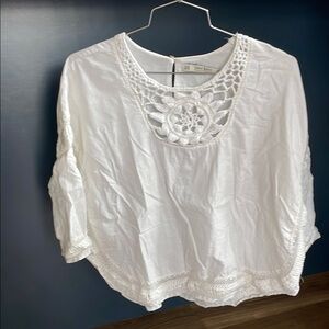 Zara White Crochet Detail Women's Top